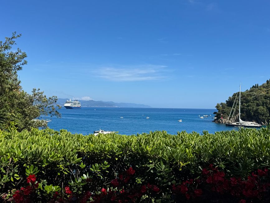 Beautiful view of Mediterranean Sea and boats near Portofino, Italy.