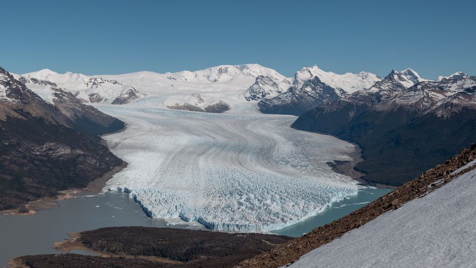 Stunning aerial view of Perito Moreno Glacier in Los Glaciares National Park, Argentina.